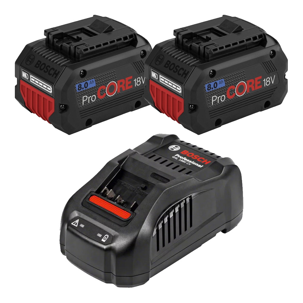 Bosch Akku 18V Procore 2 Stück - GBA 8Ah Ersatzakku Li-Ion + Ladegerät GAL1880V