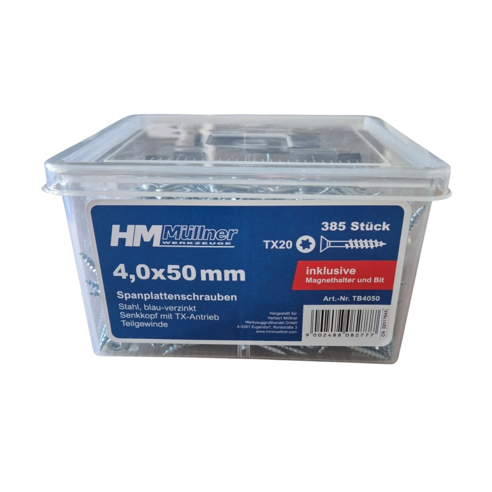 HM Müllner Spanplattenschrauben Box TX - Senkkopf - mit Bithalter und 2 Bits