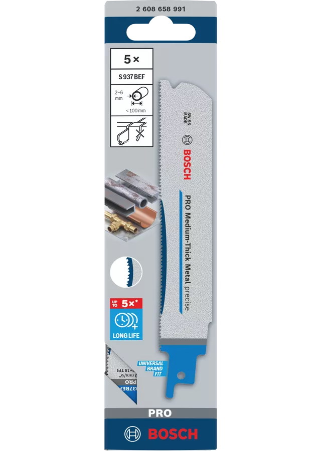 Bosch Säbelsägeblatter S 937 BEF - für Metall - 150mm - 5 Stück - 2608658991