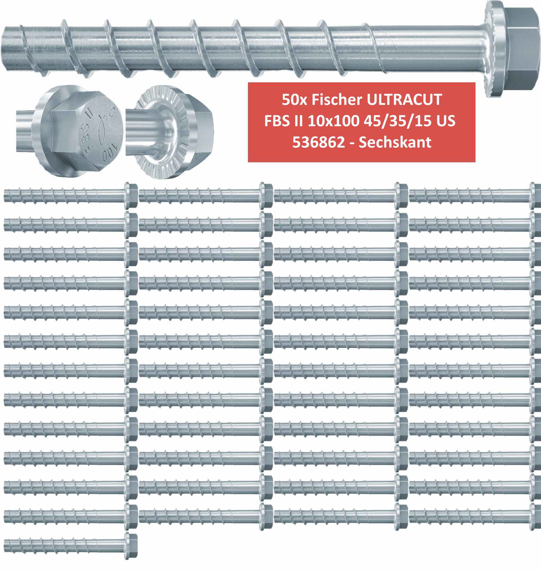 Fischer Betonschrauben Sechskant UltraCut FBS II 10x100 45/35/15 US - 50 Stück