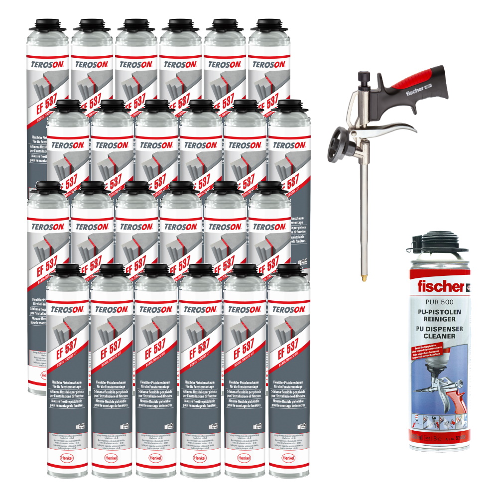 Teroson Pistolenschaum Set EF 537 24x + PUR500 Reiniger + Pistole PUPM3