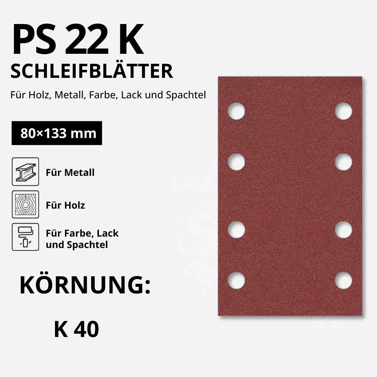 Klingspor PS 22 K Streifen kletthaftend, 80 x 133 mm Lochform GL18 - K 40