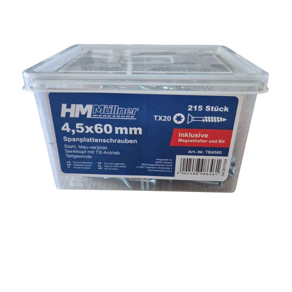 HM Müllner Spanplattenschrauben Box TX - Senkkopf - mit Bithalter und 2 Bits