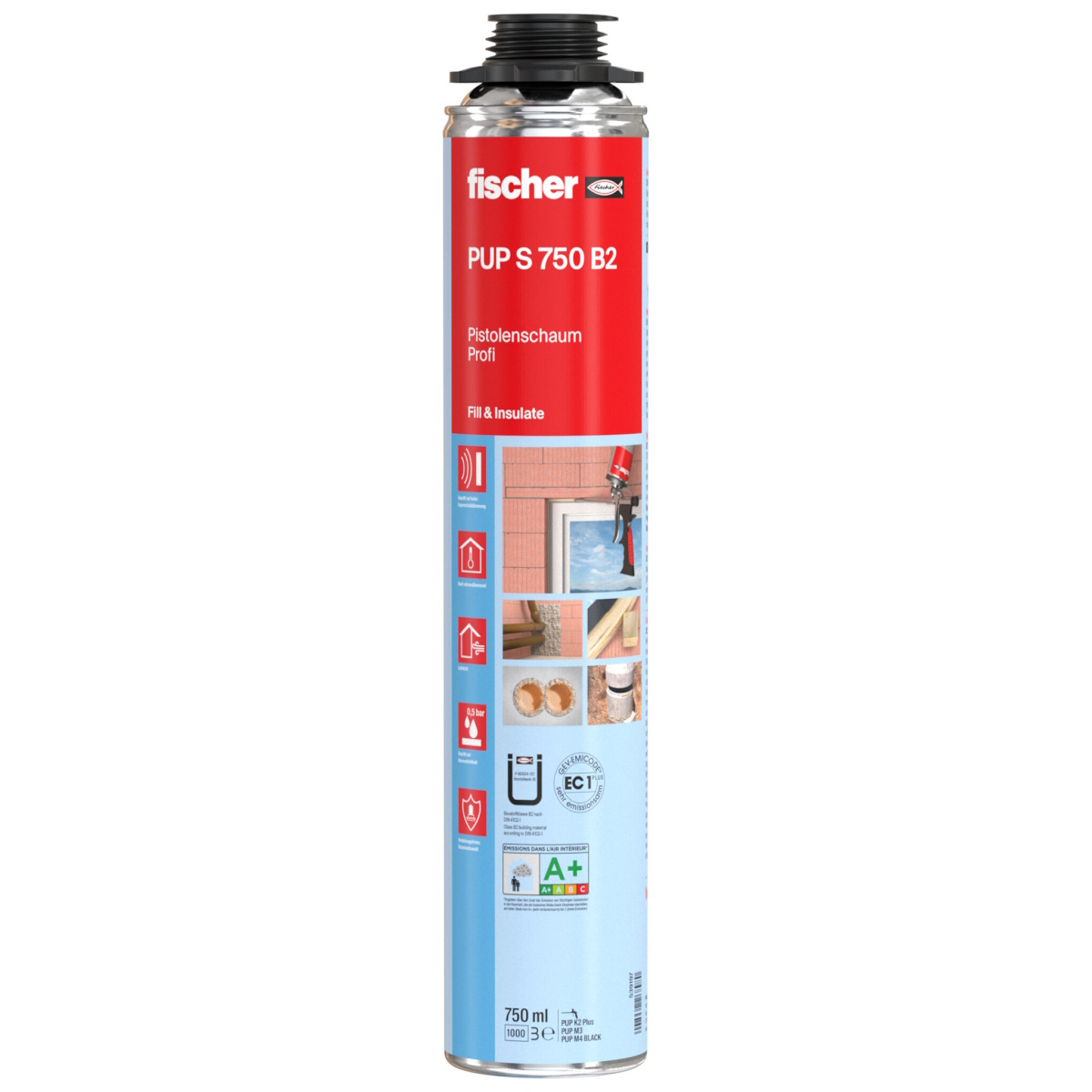 Fischer Pistolenschaum Montageschaum Füllschaum Dämmschaum PUP S 750ml B2 - 1K