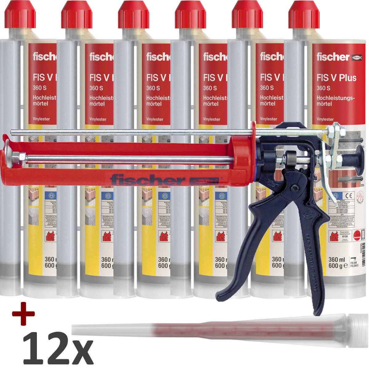 Fischer 6x Hochleistungsmörtel FIS V Plus 360 S + Presse FIS AM - 558745 - 360ml