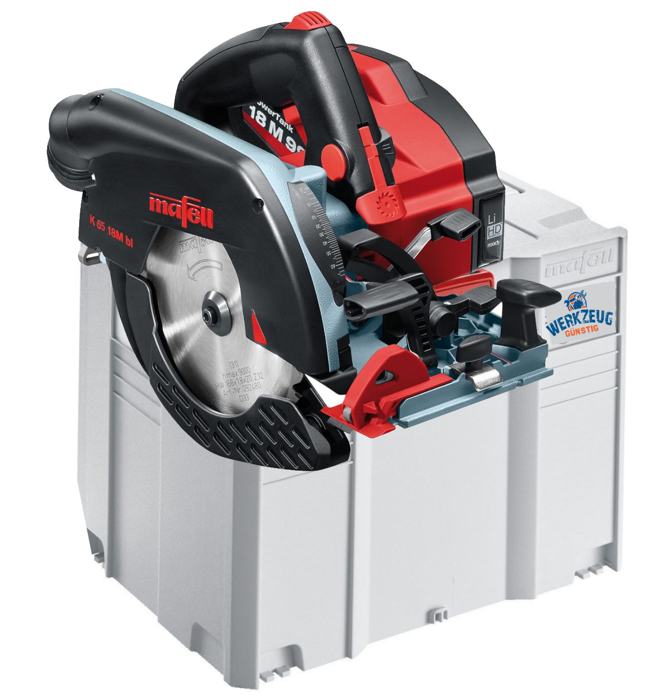 Mafell Akku-Handkreissäge K 65 18M bl PURE - bis 67mm - im T-MAX - 91D802