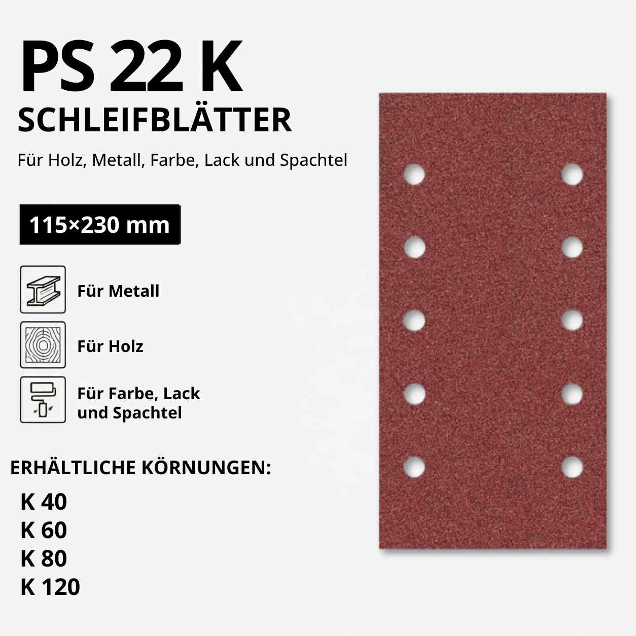 Klingspor PS 22 K Streifen kletthaftend, 115 x 230 mm Lochform GL15