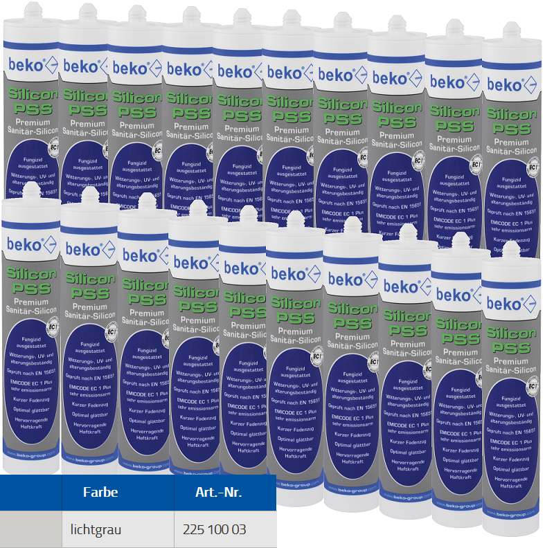 Beko 20x Premium Sanitär Silicon 310ml - PSS Silicon Premium - lichtgrau