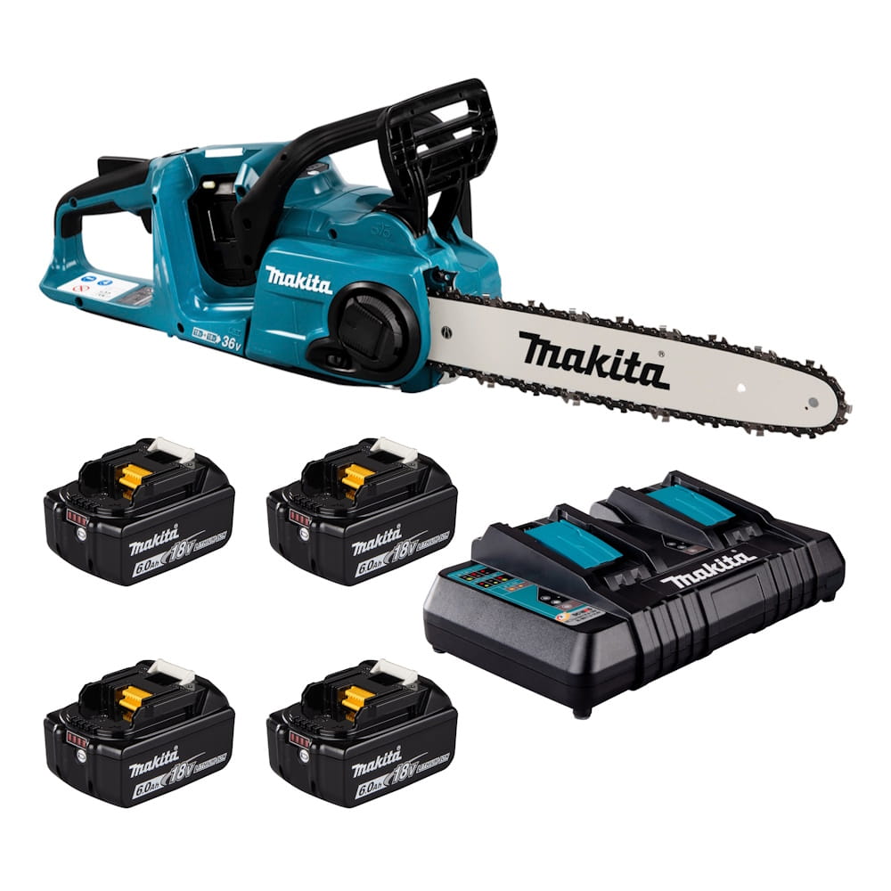 Makita Akku-Kettensäge DUC353PG4 - 4x 6AH Akku BL1860B - Doppelladegerät DC18RD