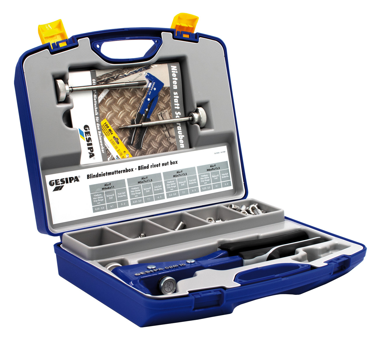 Gesipa Blindnietmuttern-Box - inkl. Nietzange - M3-M6 Alu - M5 Stahl - 1435455