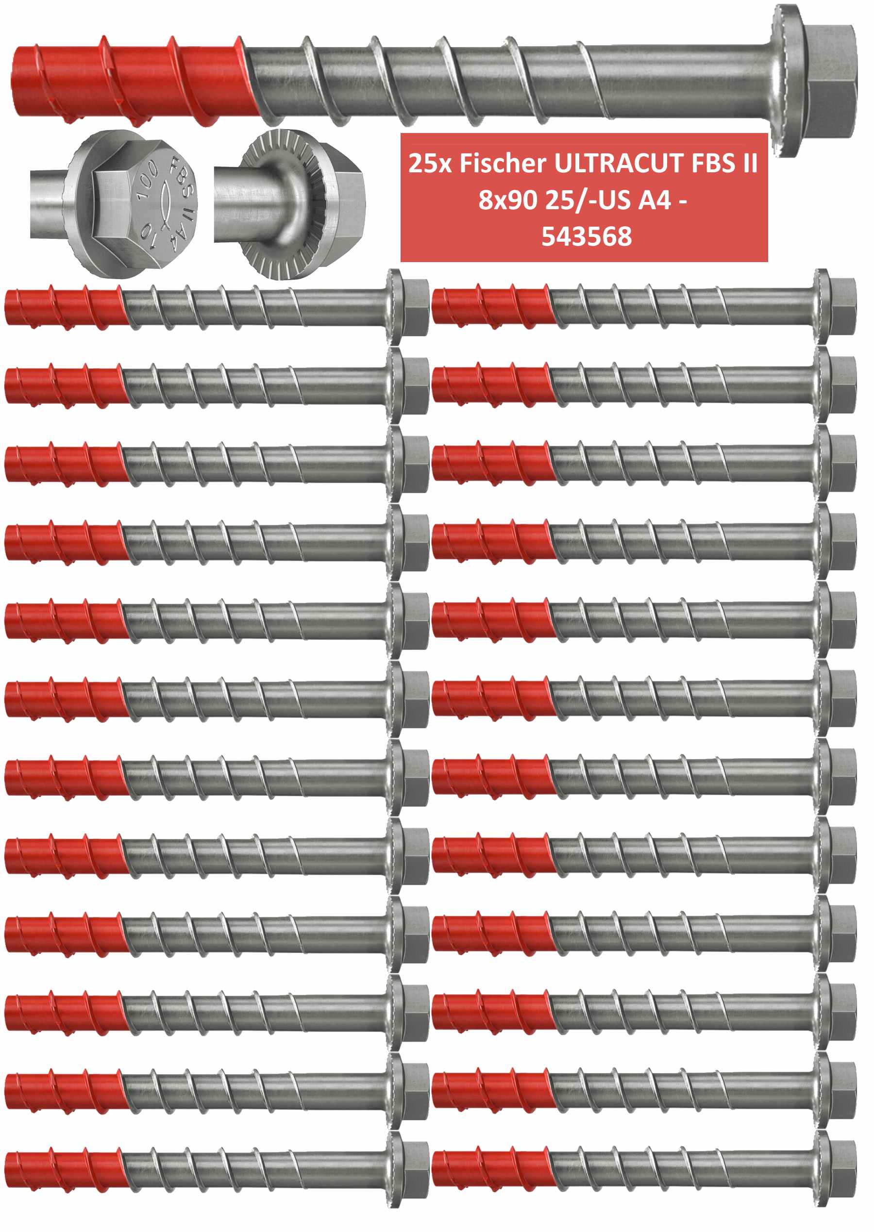 Fischer Betonschrauben Sechskant UltraCut FBS II 8x90 25/- US A4 - 25 Stück