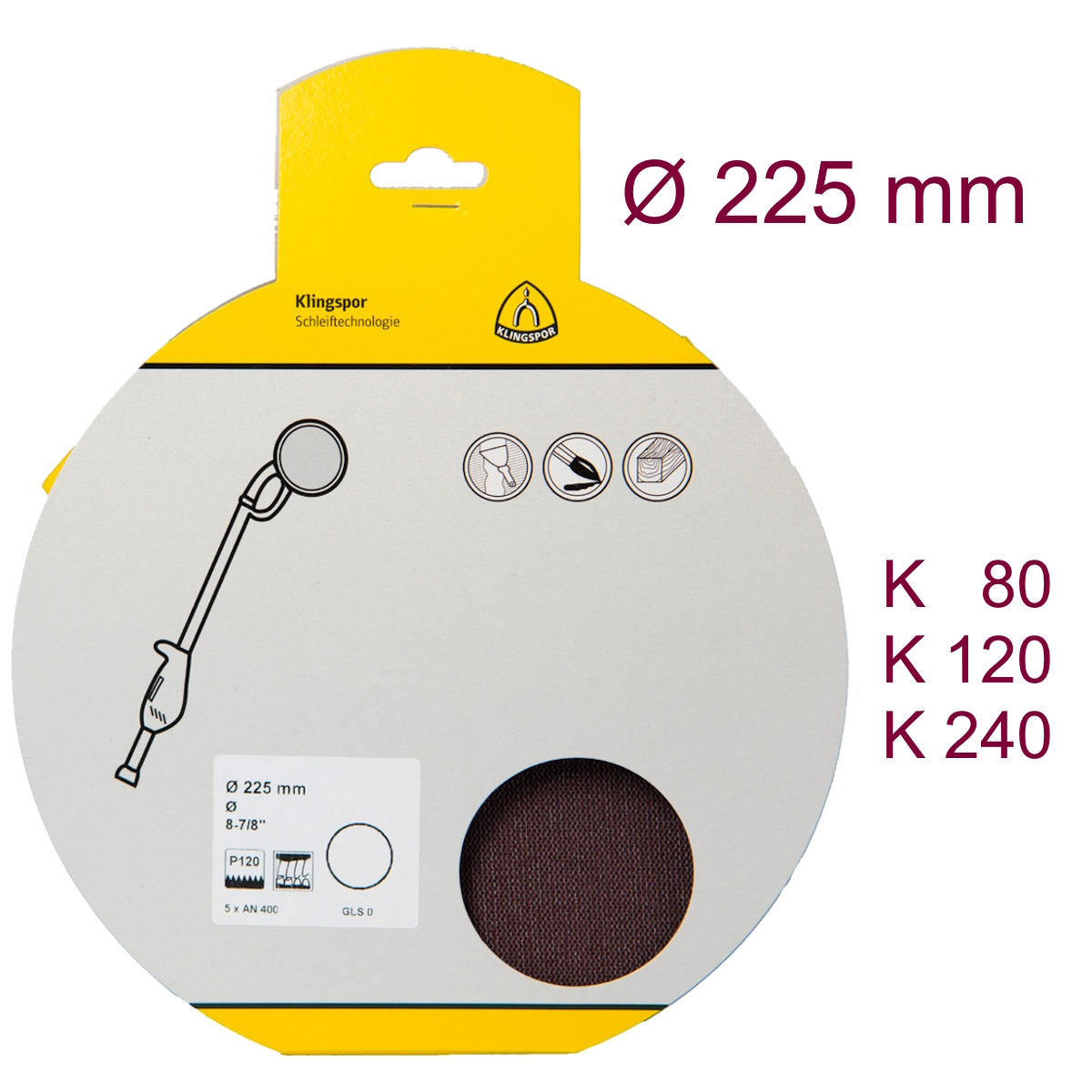 Klingspor Schleifgitter AN - 400 SB verpackt - 225 mm Ø - kletthaftend