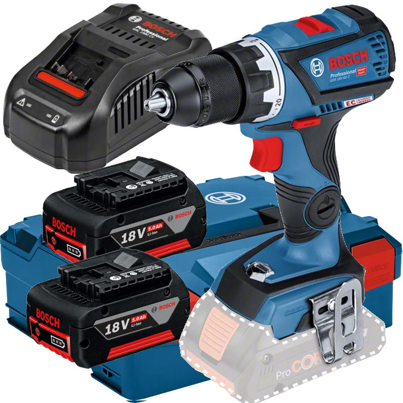 Bosch Akku-Bohrschrauber GSR 18V-60 C - L-BOXX - Ladegerät GAL1880 - 2x GBA 5AH