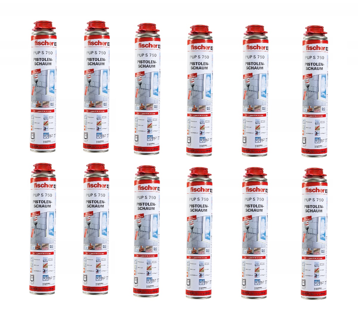 Fischer Pistolenschaum Montageschaum Dämmschaum PUP S 750ml B2 - 1K - 12 Stück