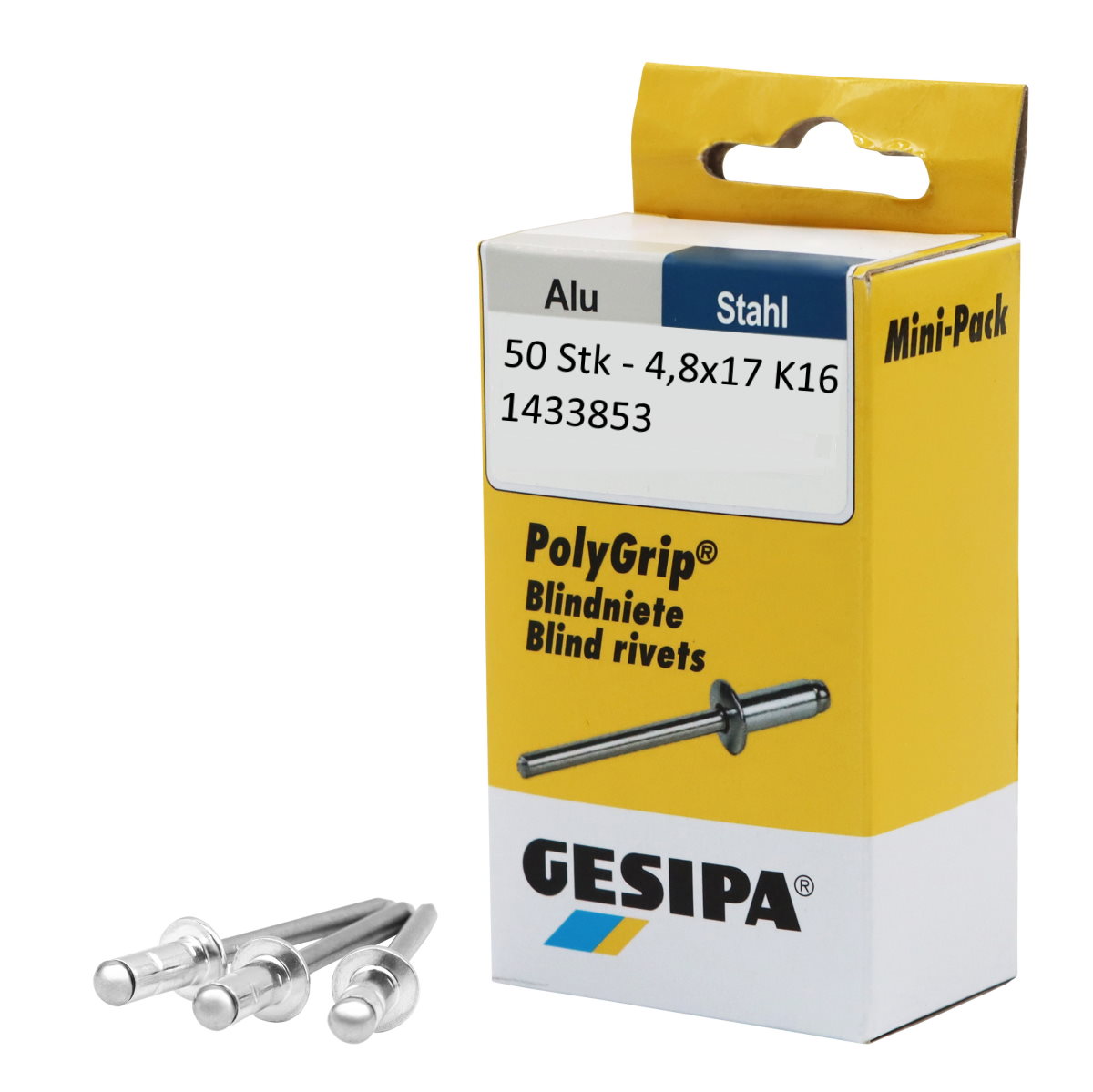 Gesipa Blindnieten Mini-Pack PolyGrip - 50 St - 4,8x17 K16 - Alu/Stahl - 1433853