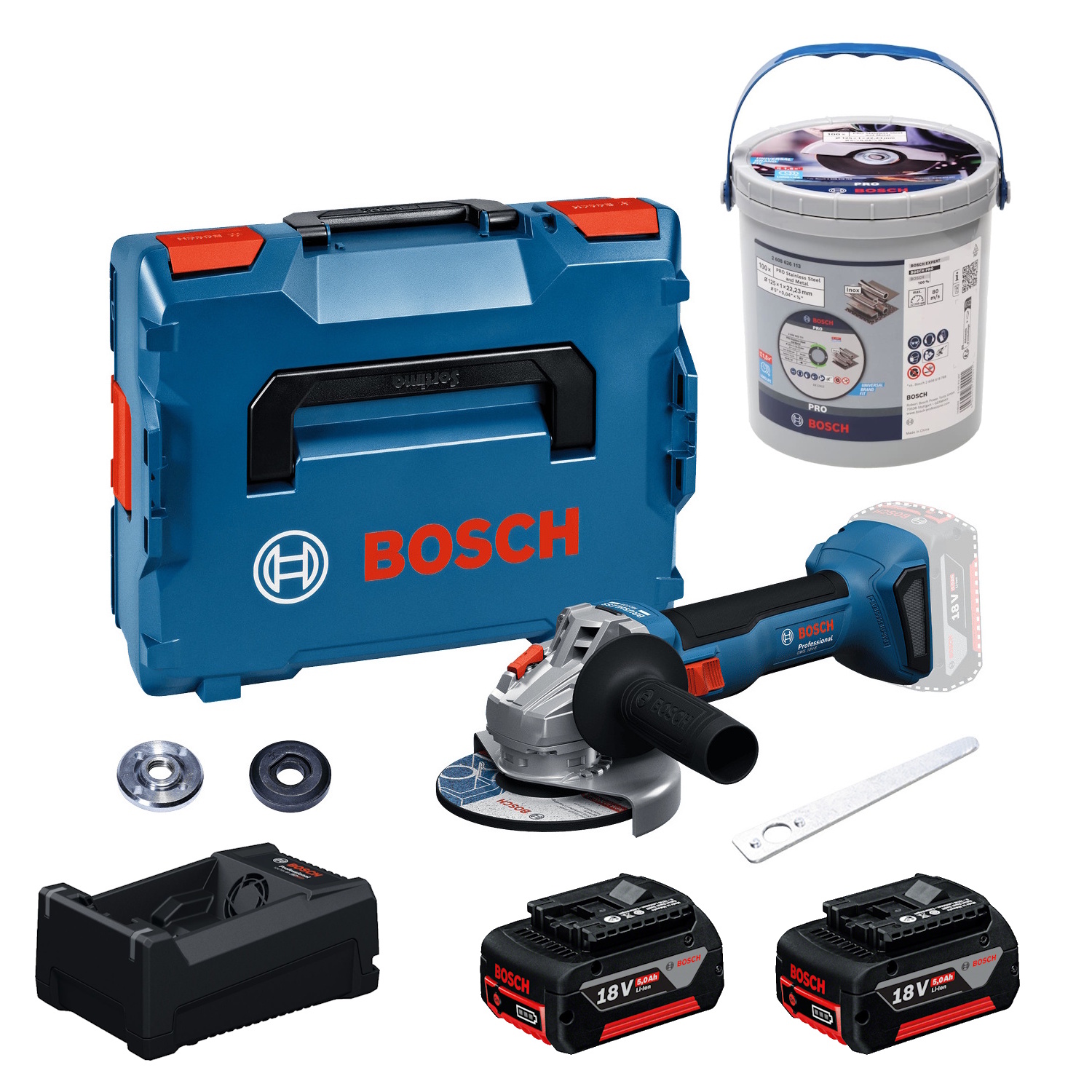 Bosch Akku-Winkelschleifer GWS18V-8 L-BOXX 2x5Ah - GAL12V/18V-80 - Trennscheiben