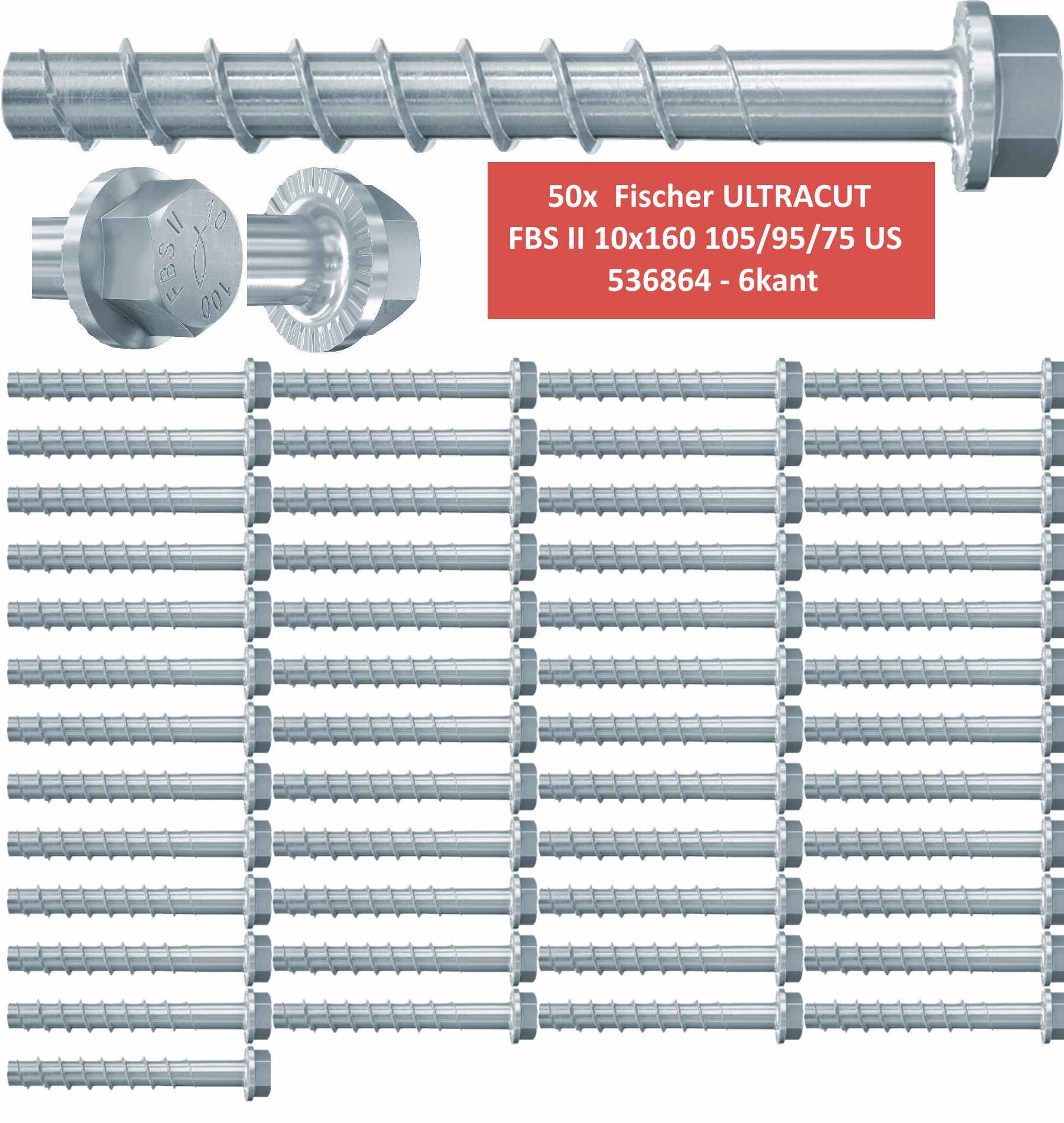 Fischer Betonschrauben Sechskant UltraCut FBS II 10x160 105/95/75 US - 50 Stück