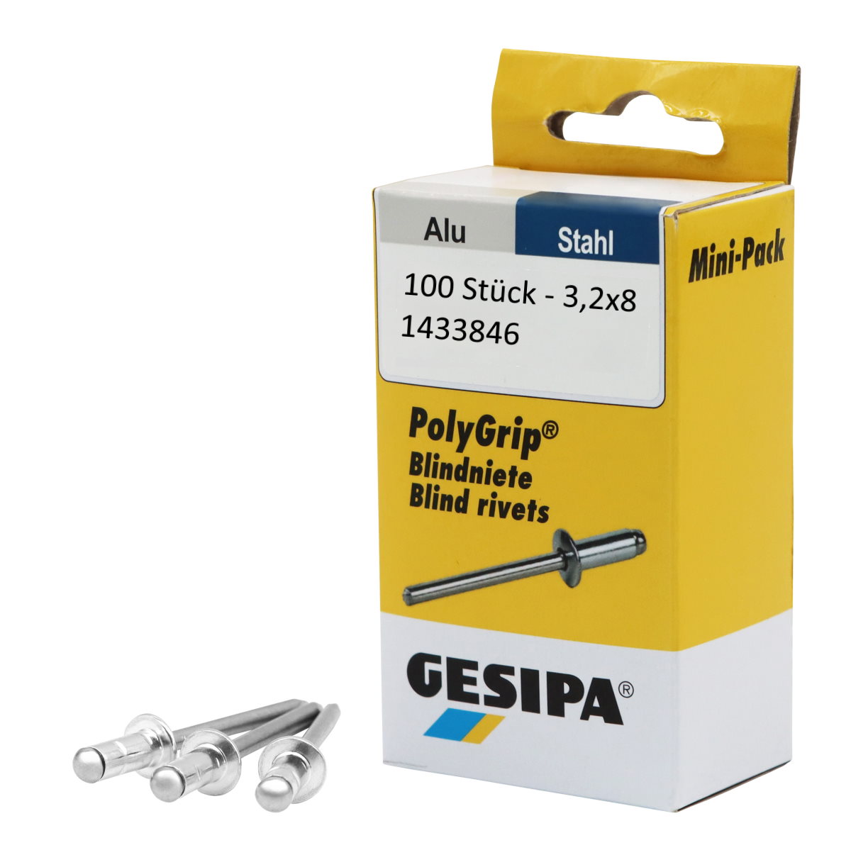 Gesipa Blindnieten Mini-Pack PolyGrip - 100 Stk - 3,2 x 8 - Alu/Stahl - 1433846