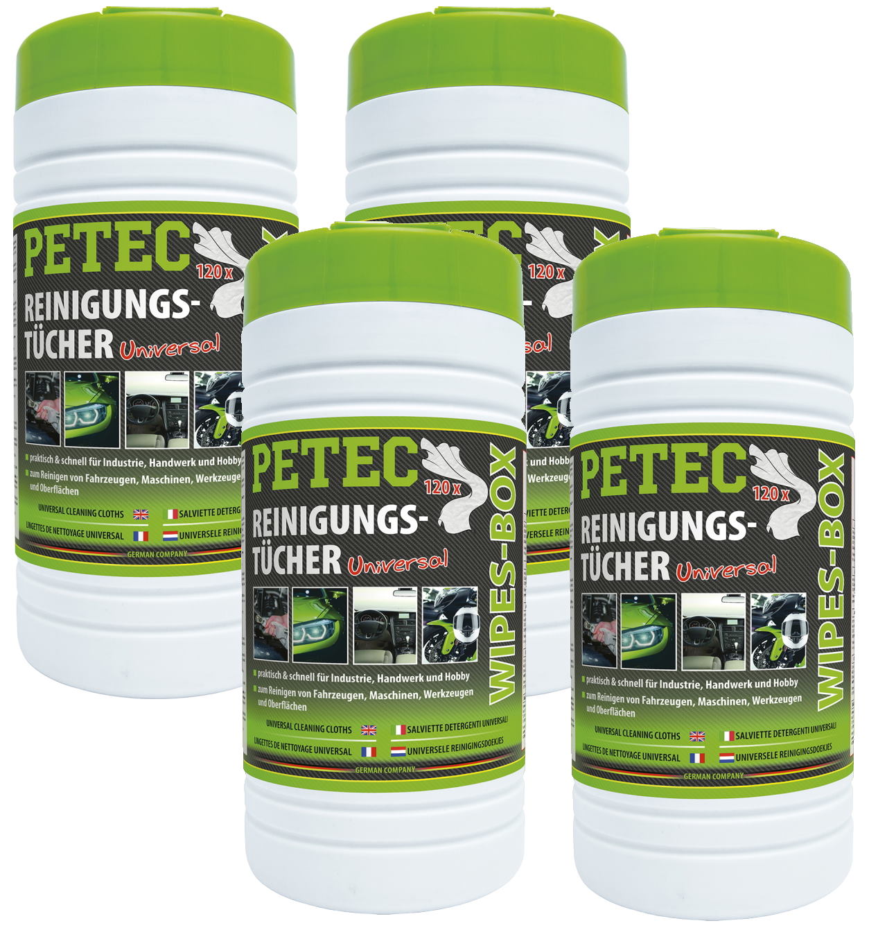 Petec 82120 Reinigungstücher - 4x 120 Stück - Wipes Box - Universal
