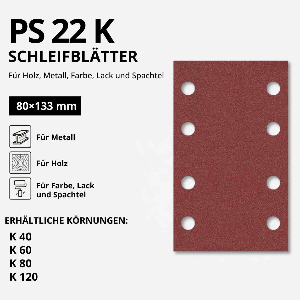 Klingspor PS 22 K Streifen kletthaftend, 80 x 133 mm Lochform GL18