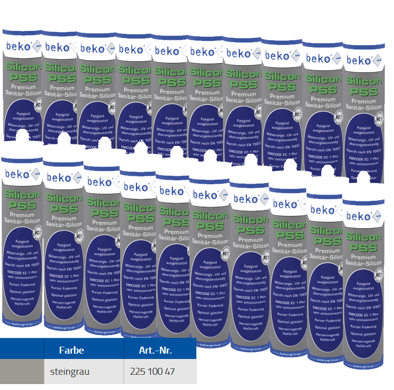 Beko 20x Premium Sanitär Silicon 310ml - PSS Silicon Premium - steingrau