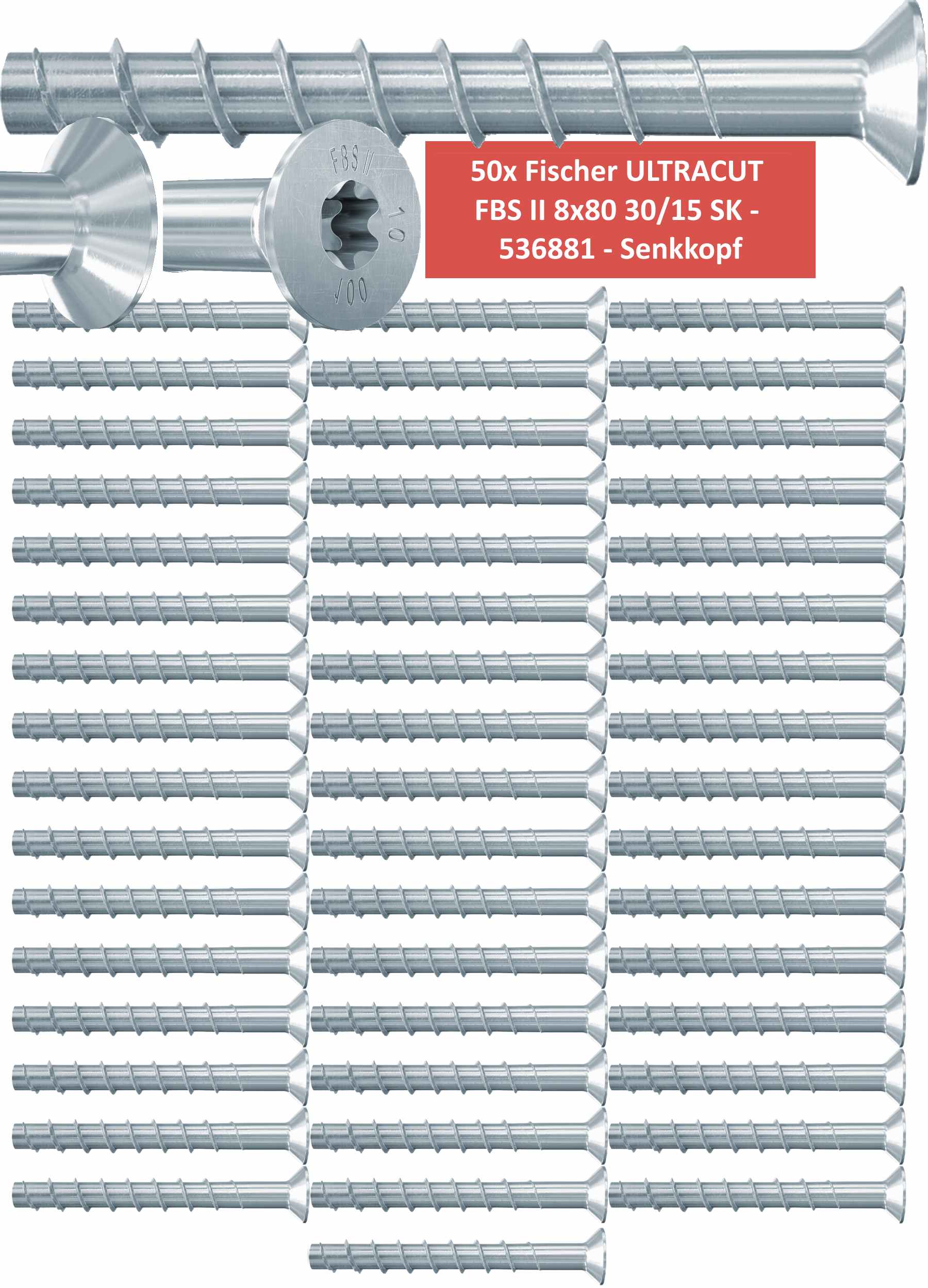 Fischer Betonschrauben Senkkopf UltraCut FBS II 8x80 30/15 SK - 50 Stück