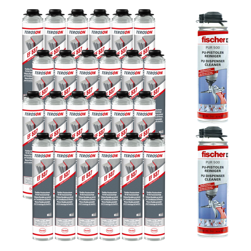 Teroson Pistolenschaum Set EF 537 24x + Fischer PUR500 Reiniger 2x
