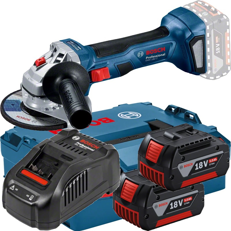 Bosch GWS 18V-7 Akku Winkelschleifer - L-BOXX - 2x GBA 5AH - GAL1880CV