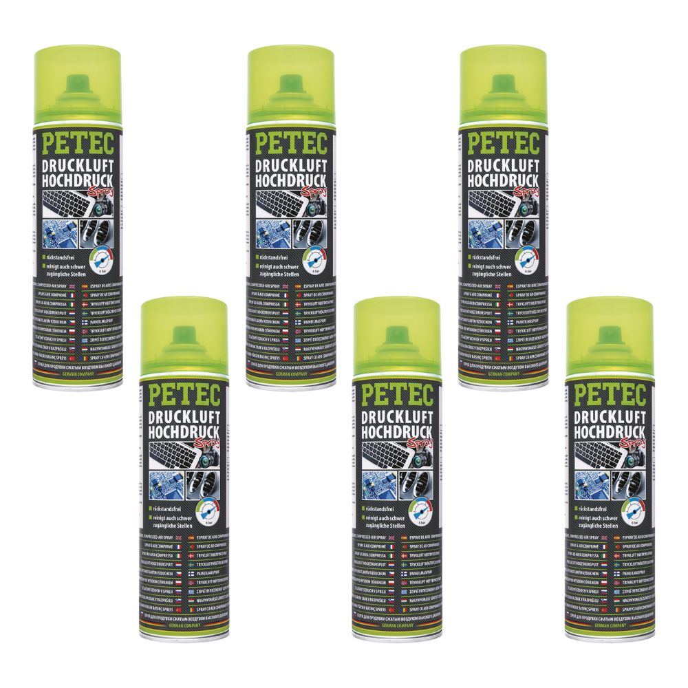Petec Druckluftspray bis 6 bar - farblos - 360 Grad Ventil Set - 6 Stück - 72150