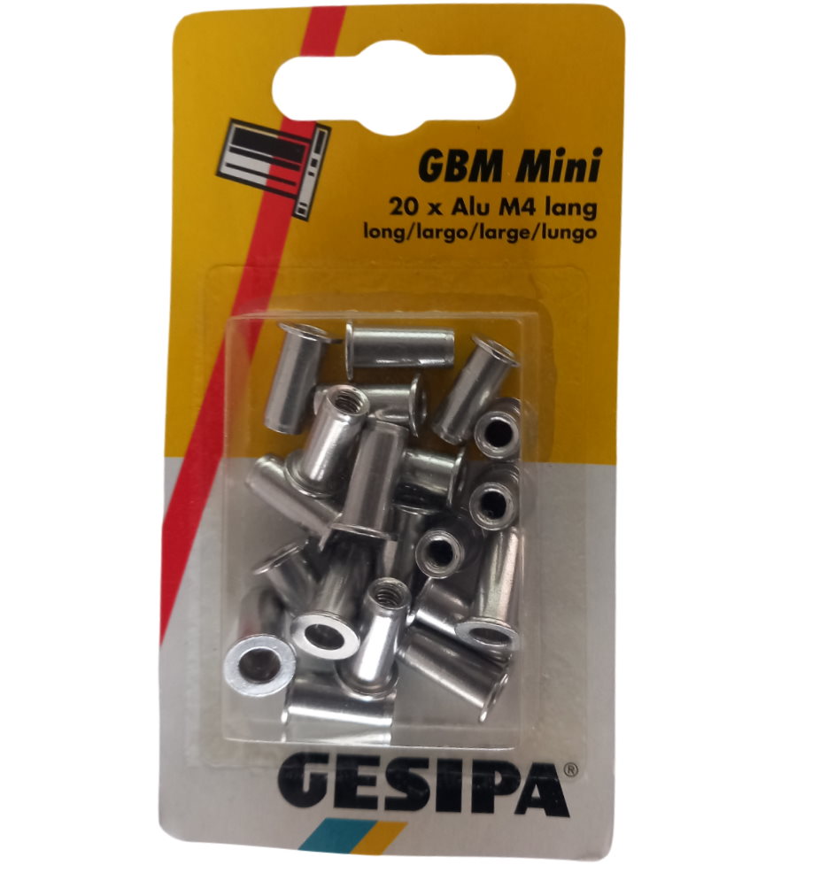 Gesipa Blindnietmuttern Mini-Pack - 20 Stück - M 4 Lang - Alu - 1433670