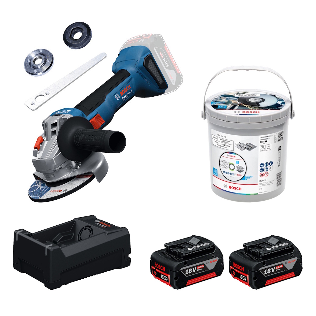 Bosch Akku-Winkelschleifer GWS18V-8 Karton 2x5Ah - GAL12V/18V-80 - Trennscheiben