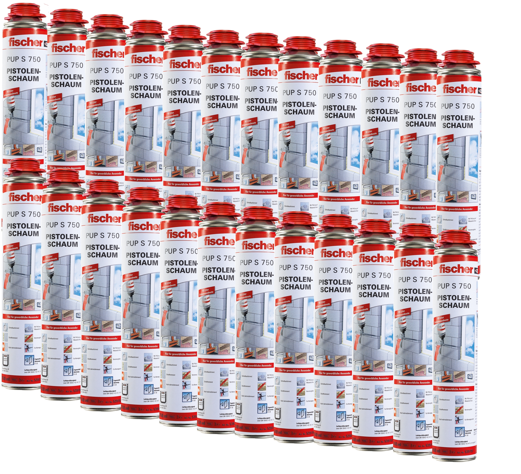 Fischer Pistolenschaum Montageschaum Dämmschaum PUP S 750ml B2 - 1K - 24 Stück