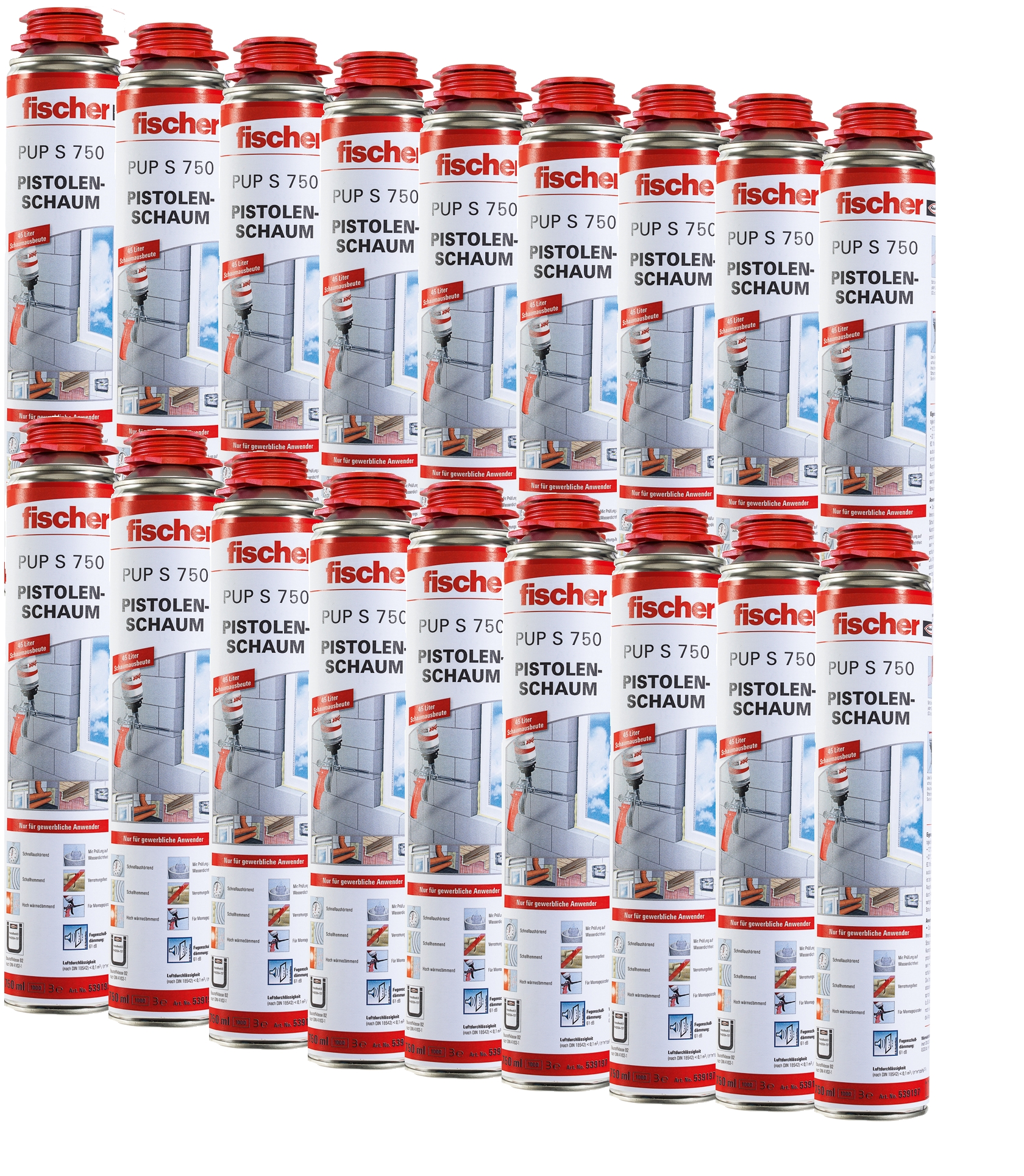Fischer Pistolenschaum Montageschaum Dämmschaum PUP S 750ml B2 - 1K - 18 Stück