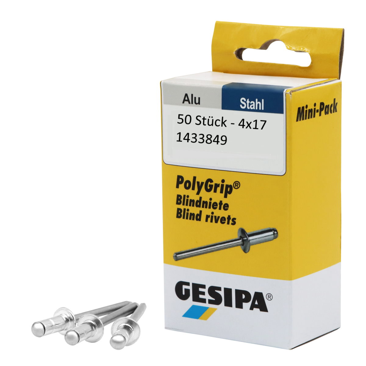 Gesipa Blindnieten Mini-Pack PolyGrip - 50 Stk - 4 x 17 - Alu/Stahl - 1433849