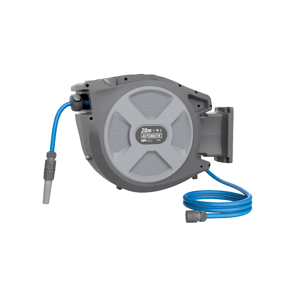HM Müllner Gartenschlauchtrommel Aufrollautomatik - 20m - PVC - Wandhalter