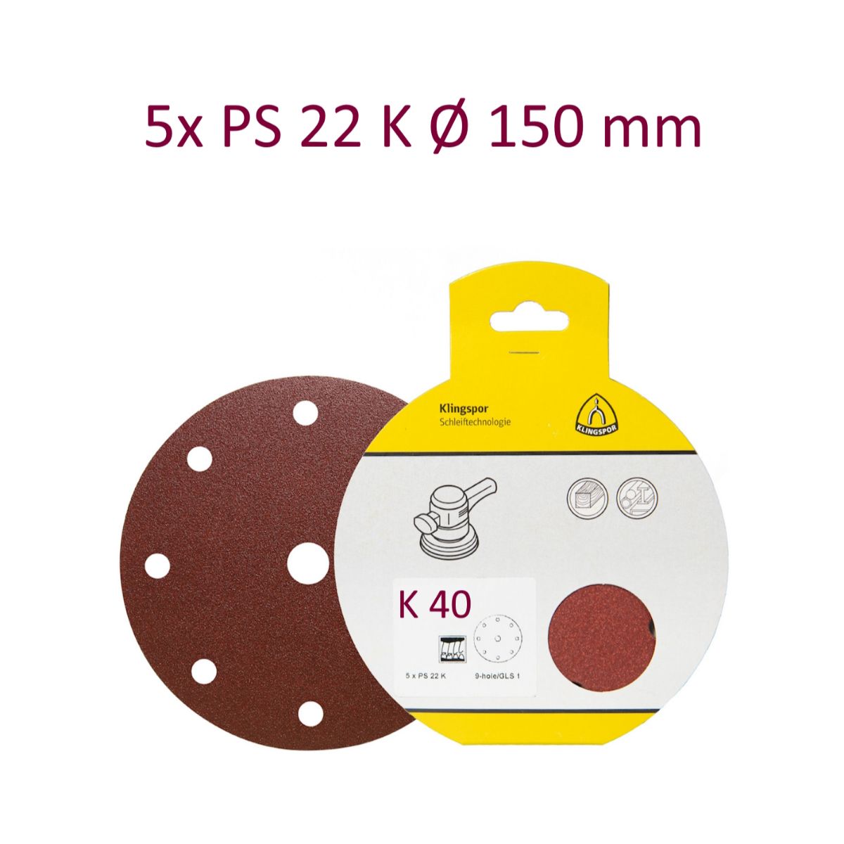 Klingspor Schleifpapier PS 22 K SB - Ø 150 mm - GLS 3 - kletthaftend - K 40