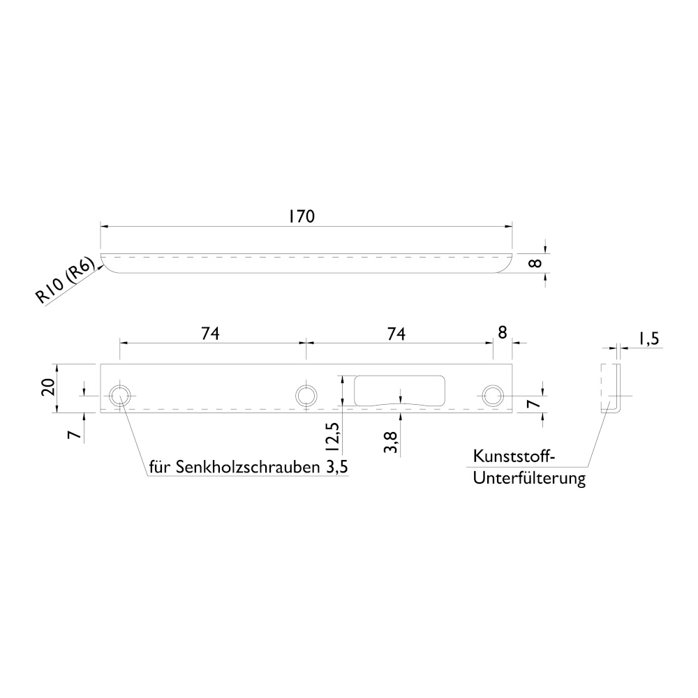 Hermat Glastür Winkelschließblech 6866 LS DIN links Silber 170 mm
