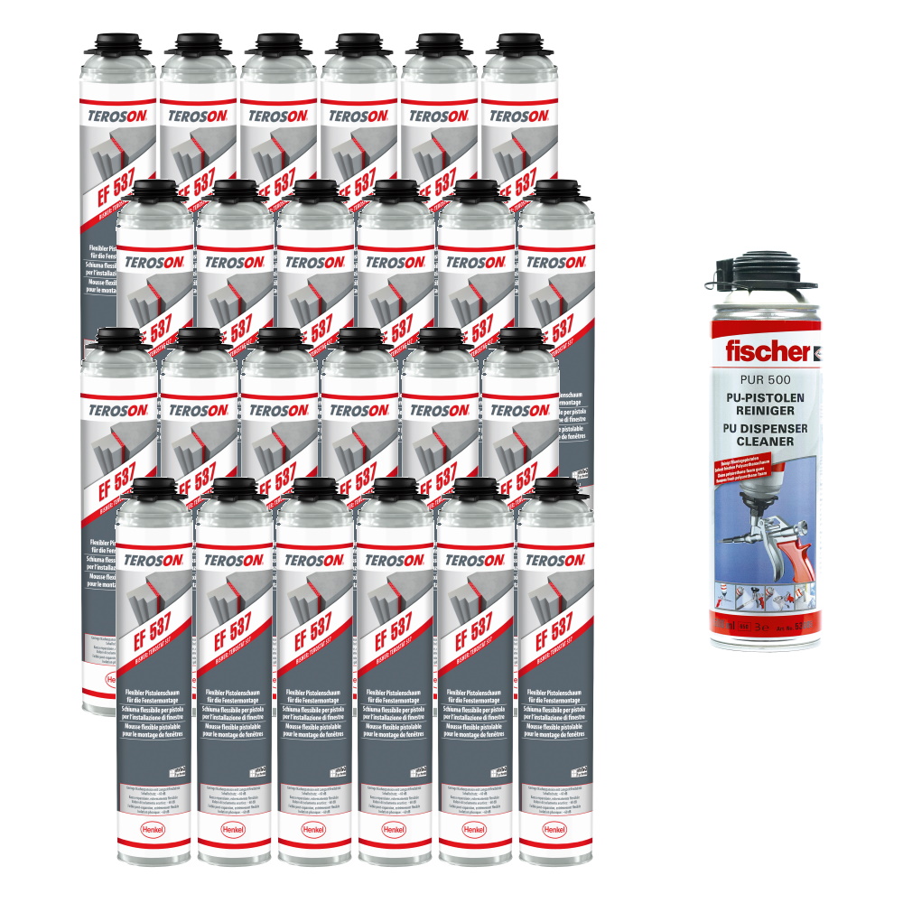 Teroson Pistolenschaum EF Set 537 24x + Fischer PUR500 Reiniger