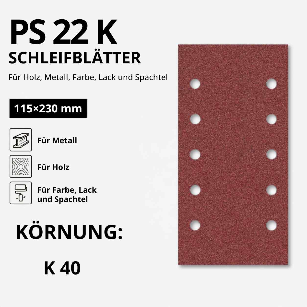 Klingspor PS 22 K Streifen kletthaftend, 115 x 230 mm Lochform GL15 - K 40