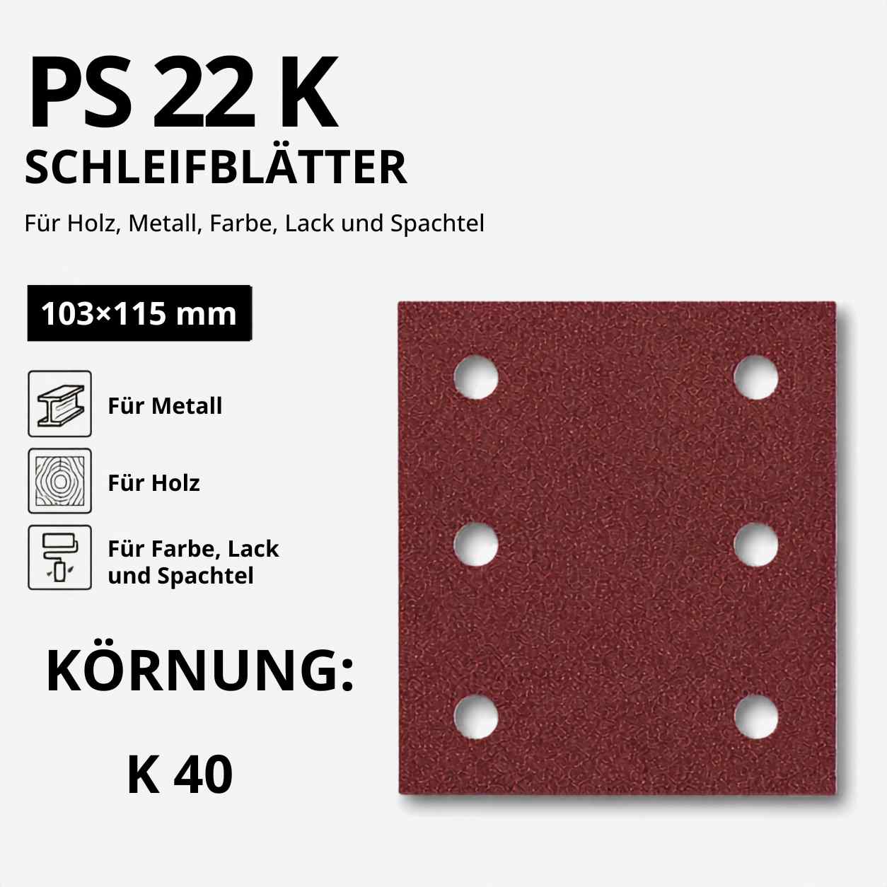 Klingspor PS 22 K Streifen kletthaftend, 103 x 115 mm Lochform GL19 - K 40