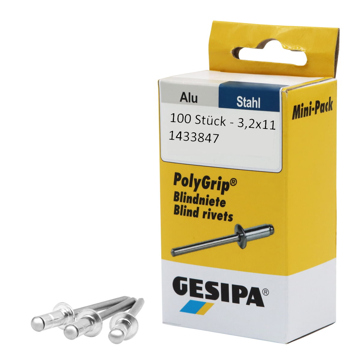 Gesipa Blindnieten Mini-Pack PolyGrip - 100 Stk - 3,2 x 11 - Alu/Stahl - 1433847