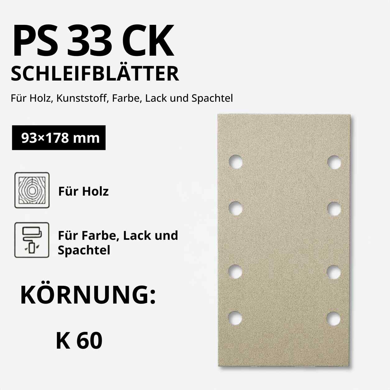 Klingspor PS 33 CK Streifen kletthaftend, 93 x 178 mm Lochform GL17 - K 60