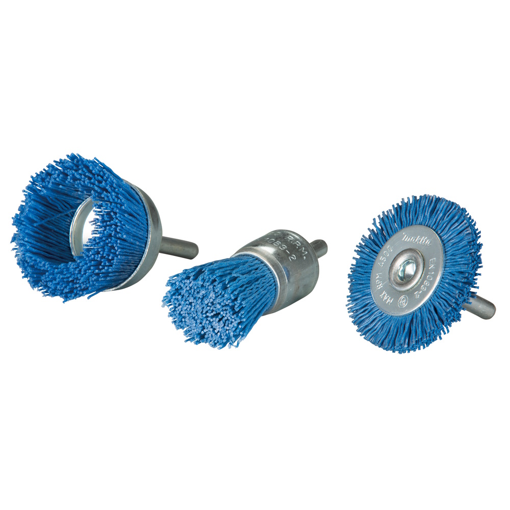 Makita Nylonbürsten Set fein 3-teilig – Körnung 240 – Rundschaft 6 mm - D-70758