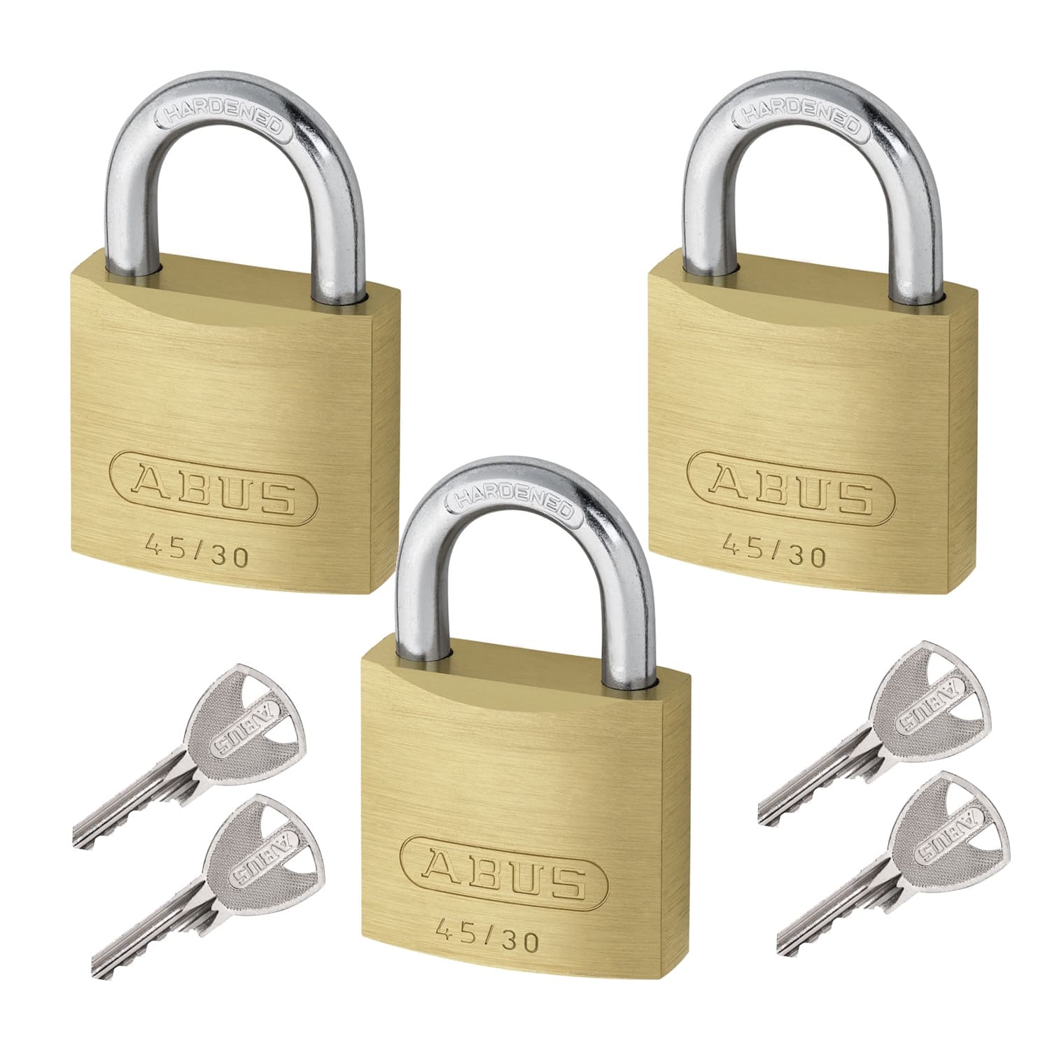 Abus Vorhangschloss 3er Set - 45mm - Messing 45/30 Triples - Gleichschließend