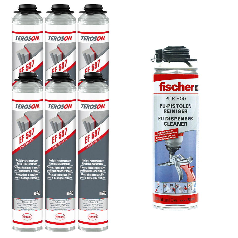 Teroson Pistolenschaum Set EF 537 6x + PUR500 Reiniger
