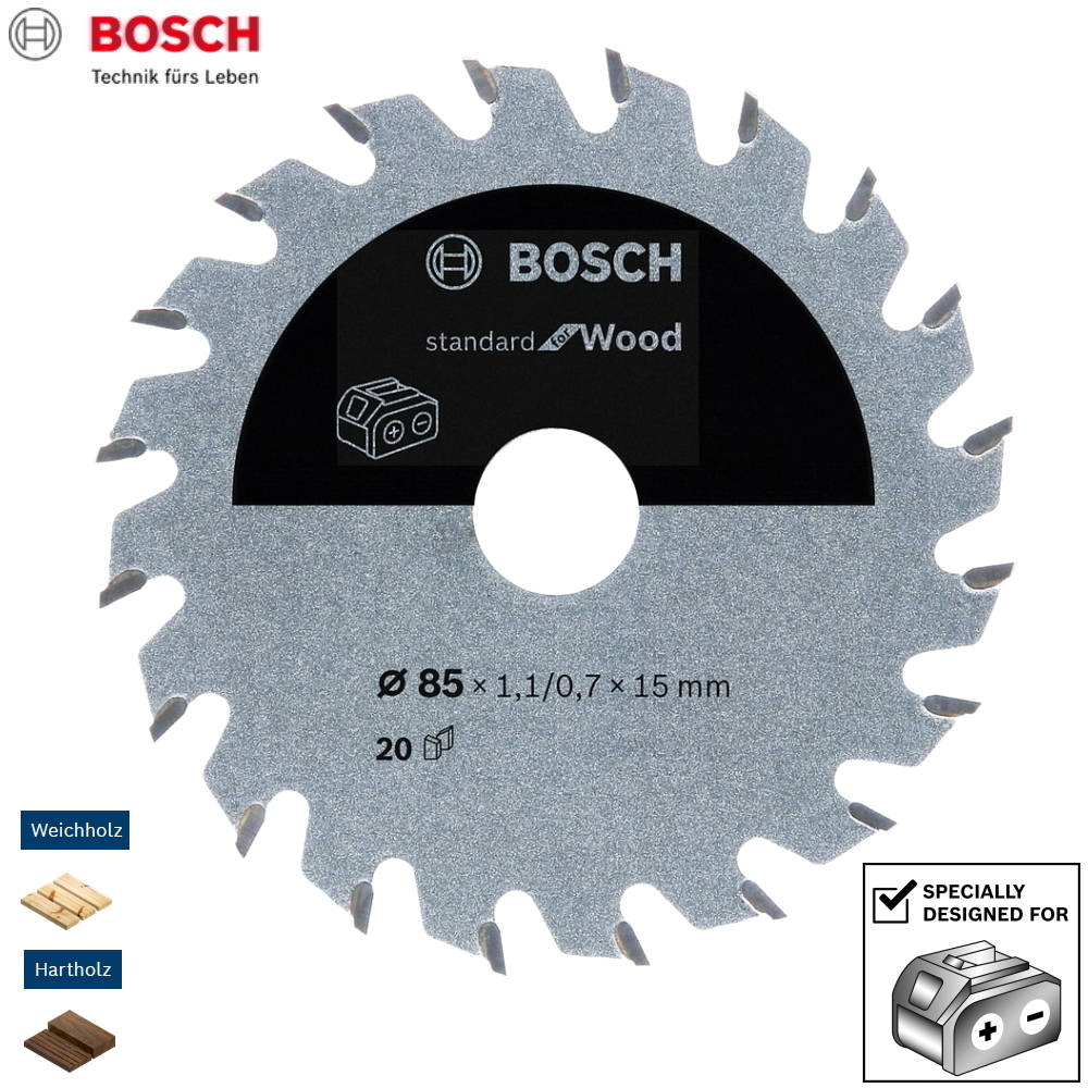 Bosch Sägeblatt Kreissägeblatt Standard for Wood - Holz - Akkusägen - 85mm