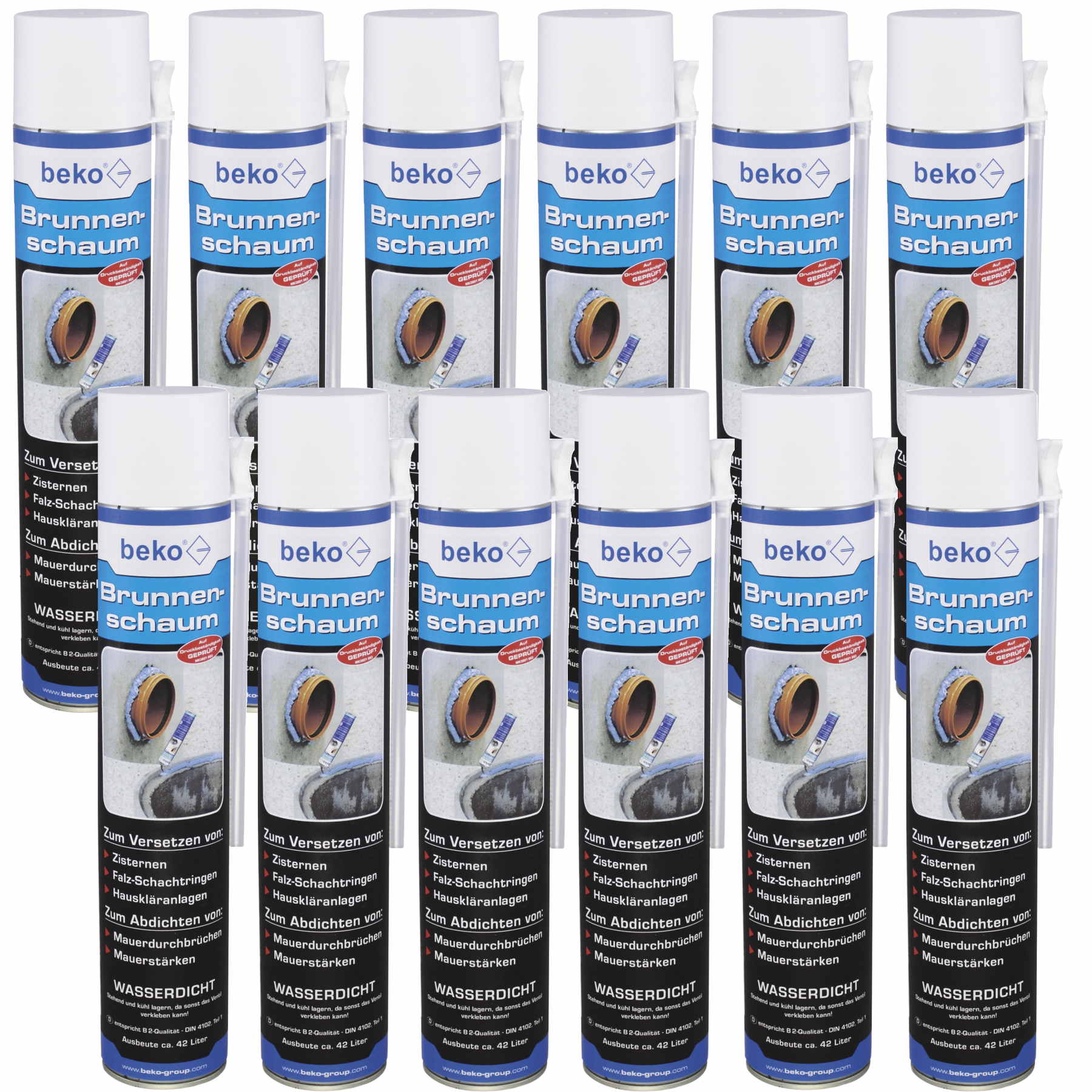 Beko 12x Brunnenschaum 750ml blau - reicht für bis 42 Liter - 25 Min. Aushärtung