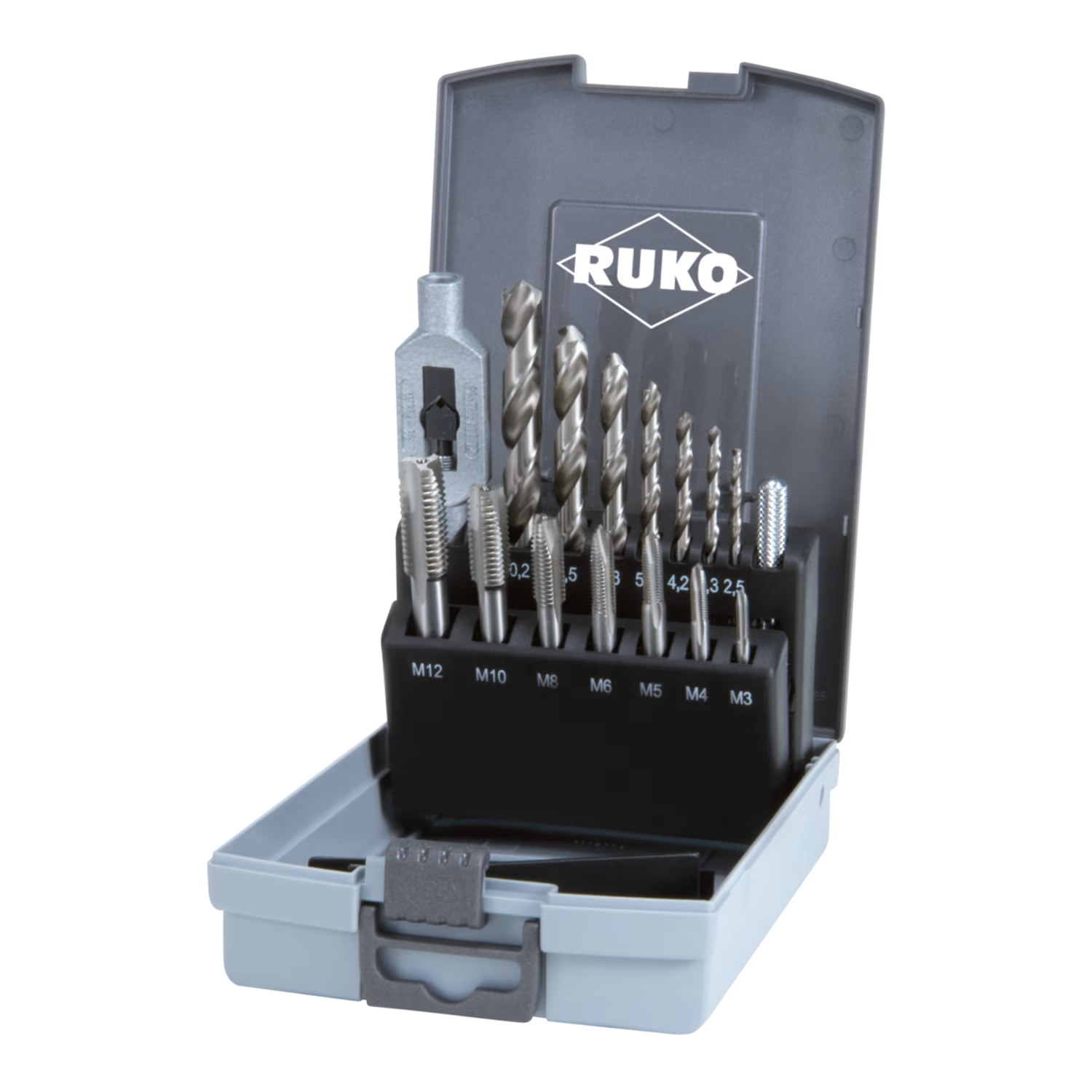 Ruko Einschnittgewindebohrer-Satz - 15-teilig - HSS G - M3-M12 - 2,5-10,2mm