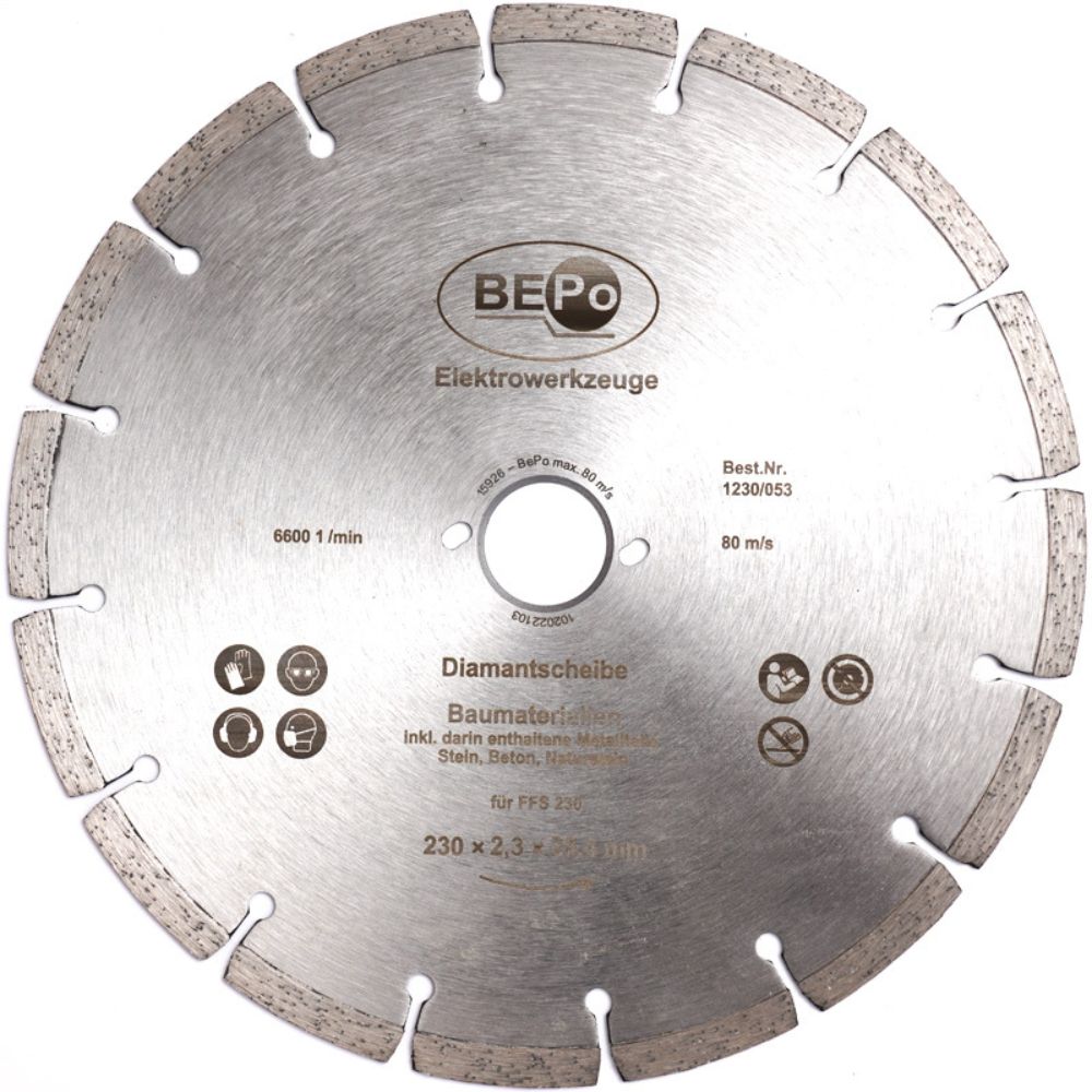 Bepo Diamanttrennscheibe 230 mm für Beton Stein Fliesen Mauerwerk Metall