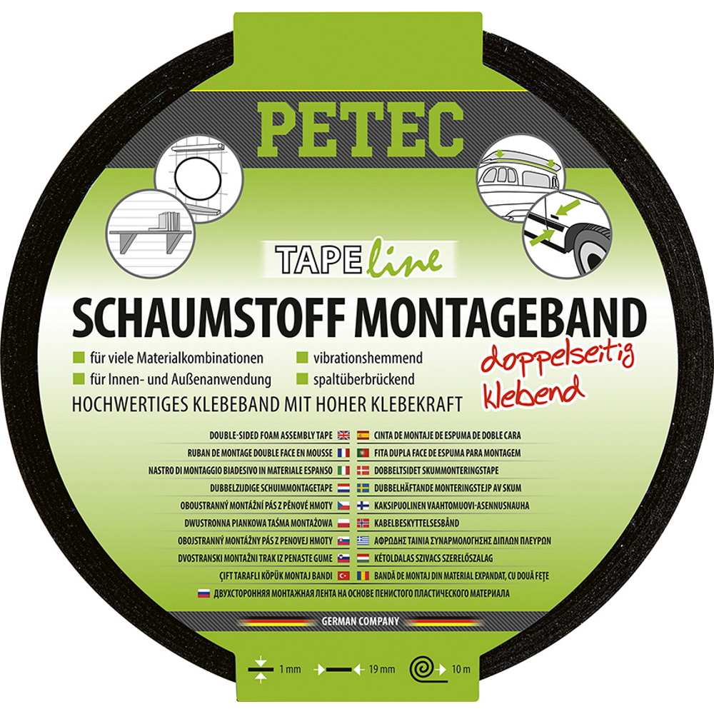 Petec 87200 Montageband 19x1mm - 10 Meter Rolle -.doppelseitig klebend
